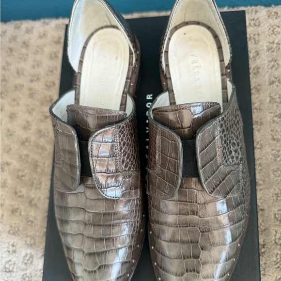 FREDA SALVADOR WEAR D'ORSAY LACELESS OXFORD CORIANDER EMBOSSED CROC SIZE 7M EUC - Picture 4 of 12